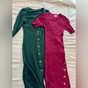 Green and Red Button-Down Knit Dresses